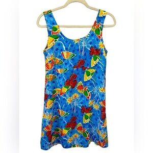 Vintage 90s tropical colorful beach umbrella print retro mom swim suit coverup M